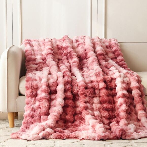 Faux Fur Throw Blanket, Soft Cozy Plush Fleece Twin (60" x 80") Tie Dye magenta - Picture 1 of 5